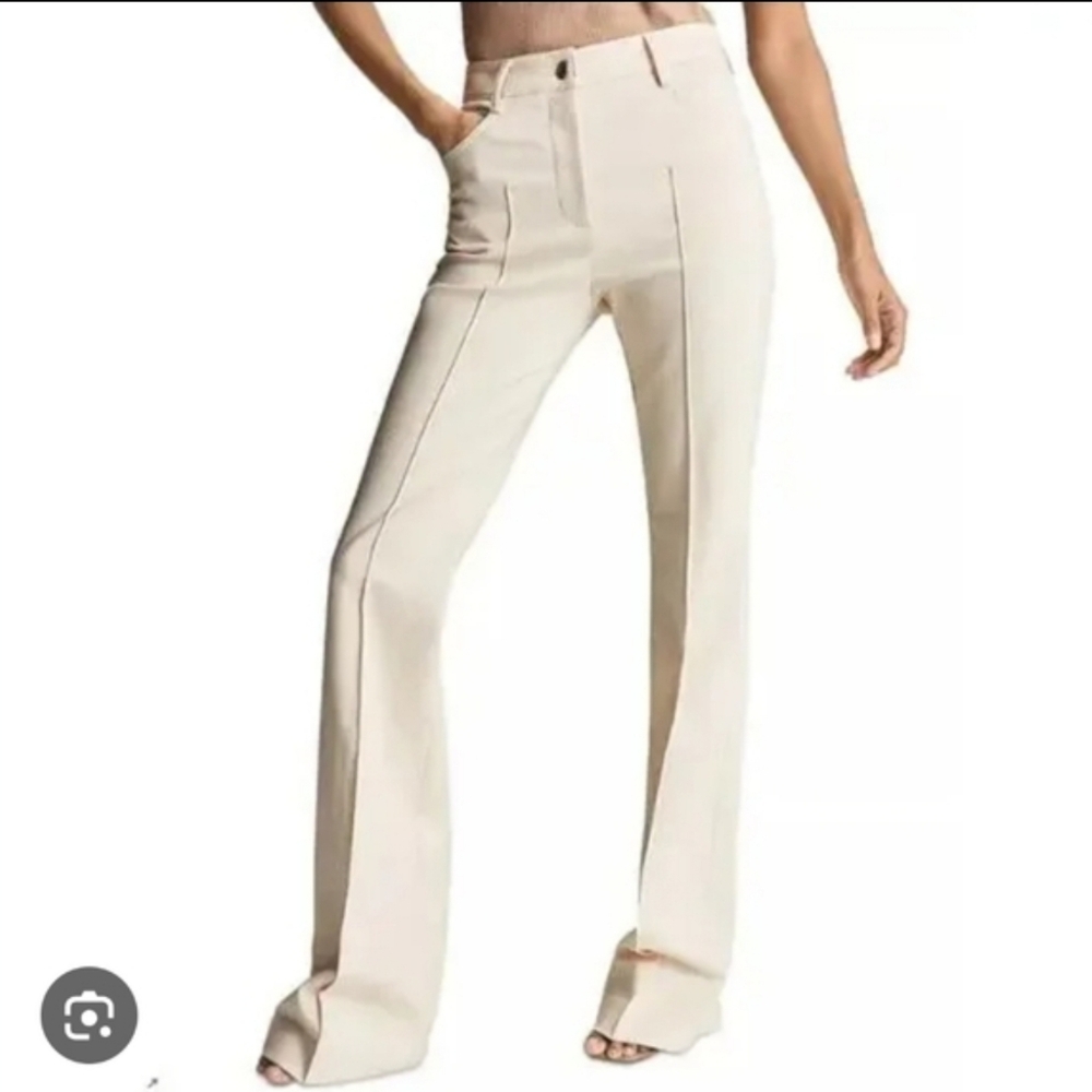 NWT Massimo Dutti Cream Pin Tuck Pants 4 Tailored High Rise Slit Hem Trousers